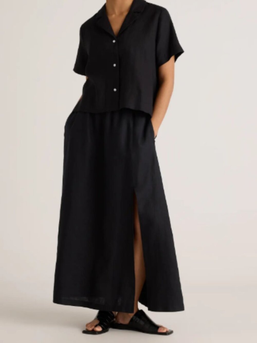 Quince 100% European Linen Maxi Skirt Black - L